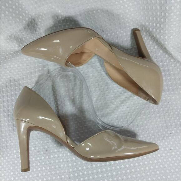 FRANCO SARTO! NUDE BEIGE/TAN PATENT LEATHER CUTAWAY SIDE PUMPS, HEELS! SZ 9M - Picture 7 of 11